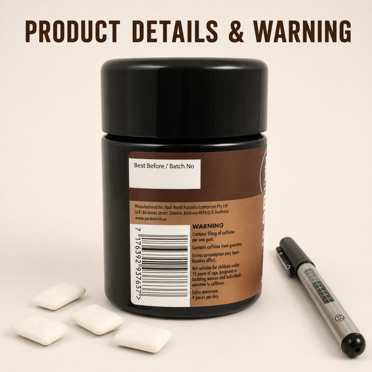 Nucleus Coffee Energy Gum – 50 mg Caffeine + 50 mg L-Theanine – 60 Pieces