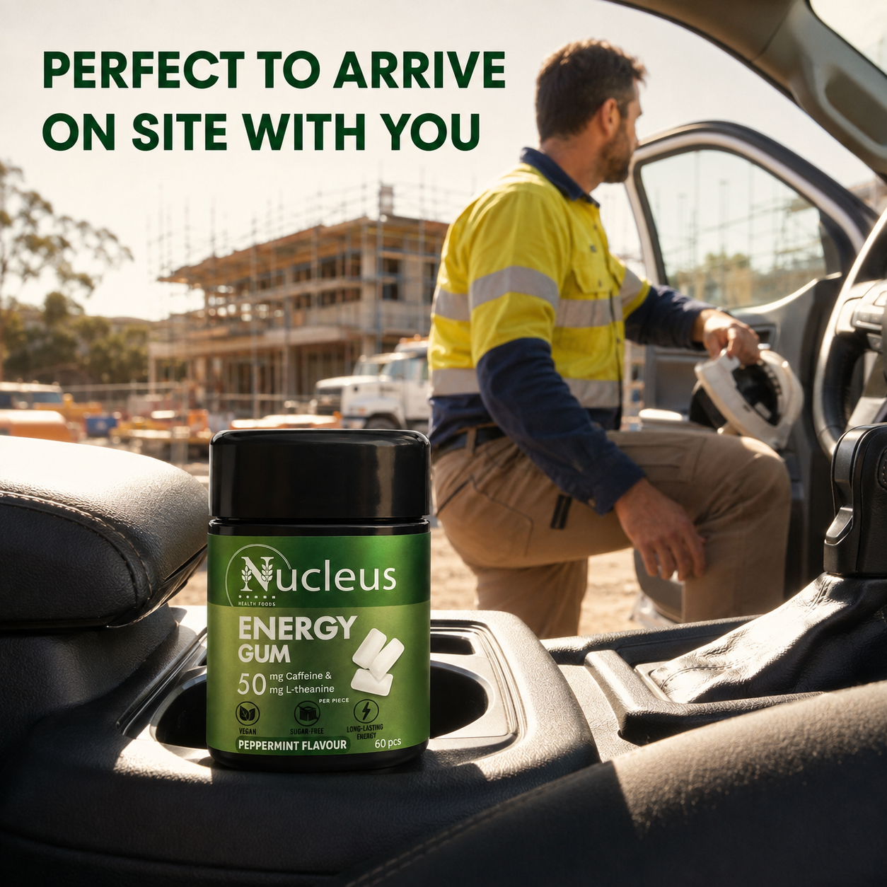 Nucleus Peppermint Energy Gum – 50 mg Caffeine + 50 mg L-Theanine – 60 Pieces